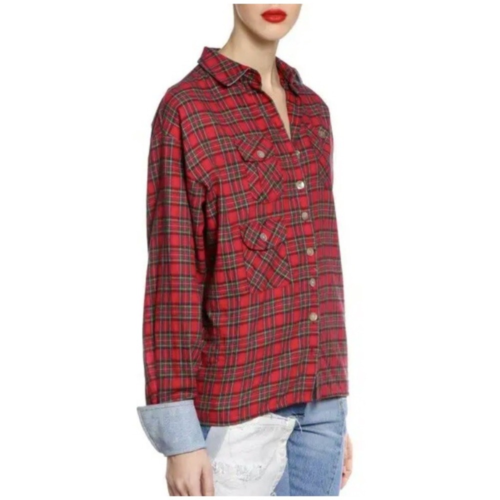 Ronald Van Der Kemp $850 RVDK Plaid Flannel Shirt With Denim Cuffs Size 38